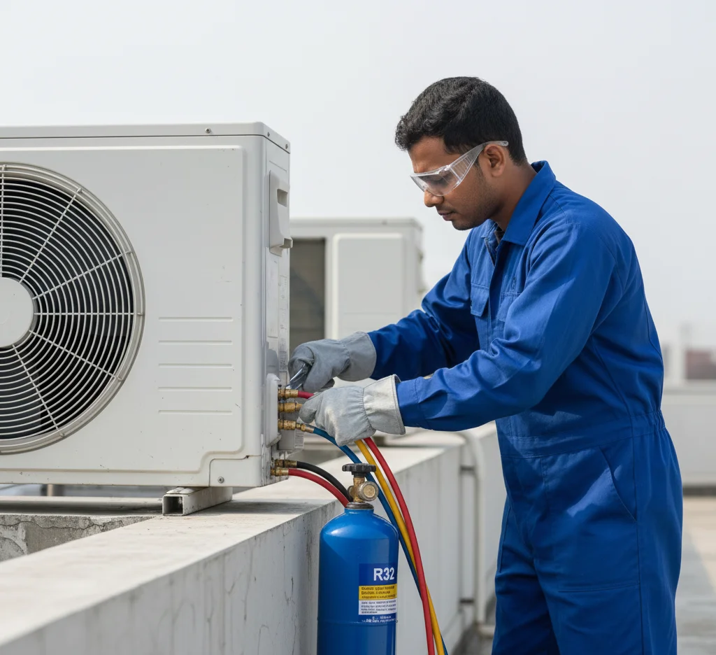 AC gas refill service in Dhaka by Mohammadi Engineering Ltd. certified technician