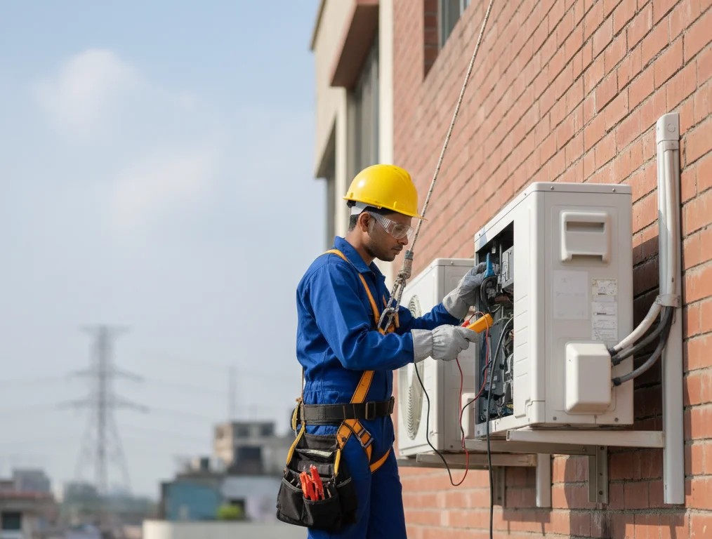 AC repair service technician working at a Jatrabari home in Dhaka - Mohammadi Engineering Ltd.